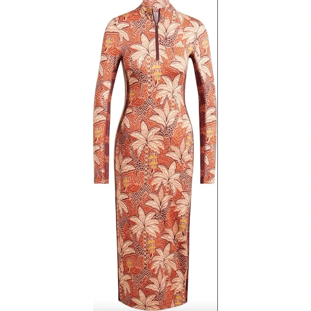 Farm Rio x Adidas Tropical Print Zip Up Midi Dress Small - Picture 10 of 16